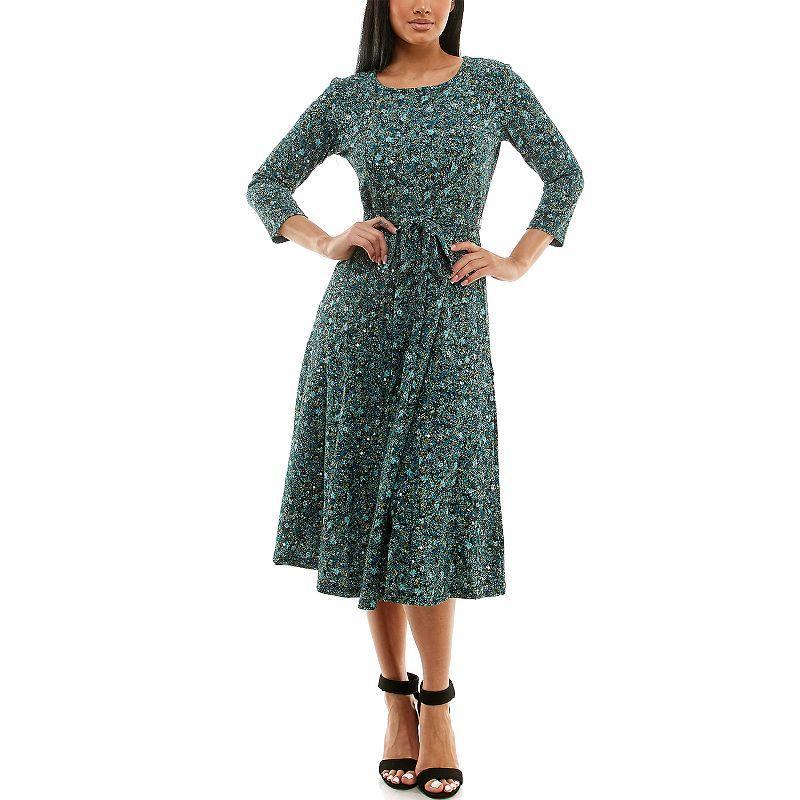 Womens Nina Leonard Sylvia Print Midi Dress Blue Artic Team Product Image