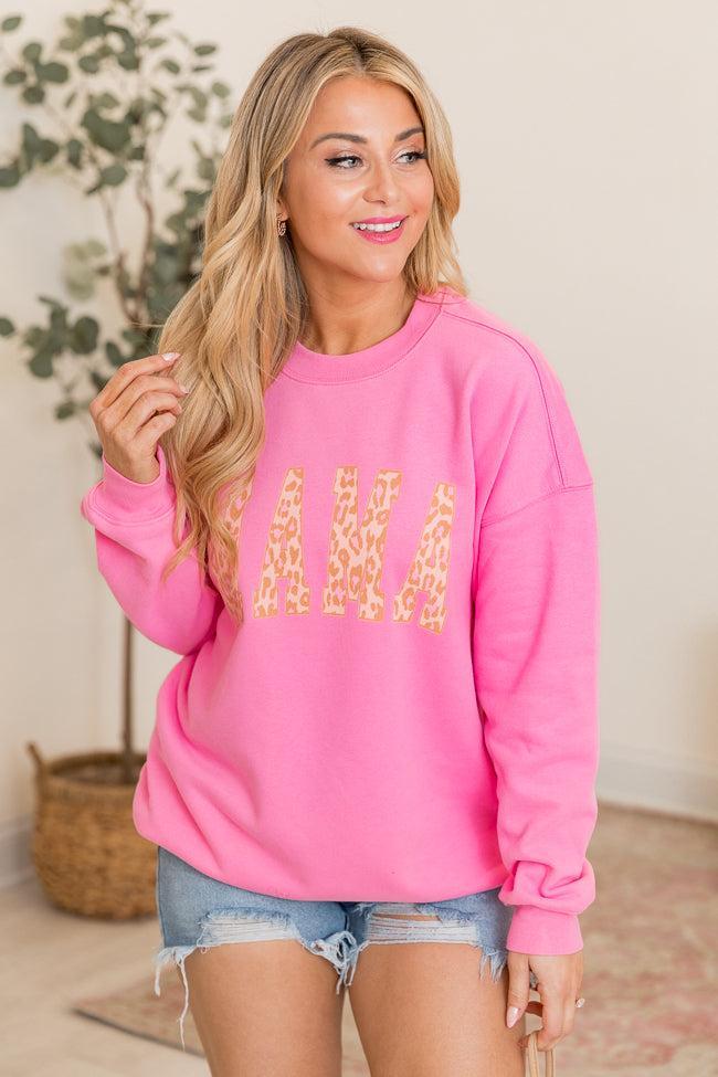 Mama Leopard Pink Oversized Graphic Sweatshirt Product Image