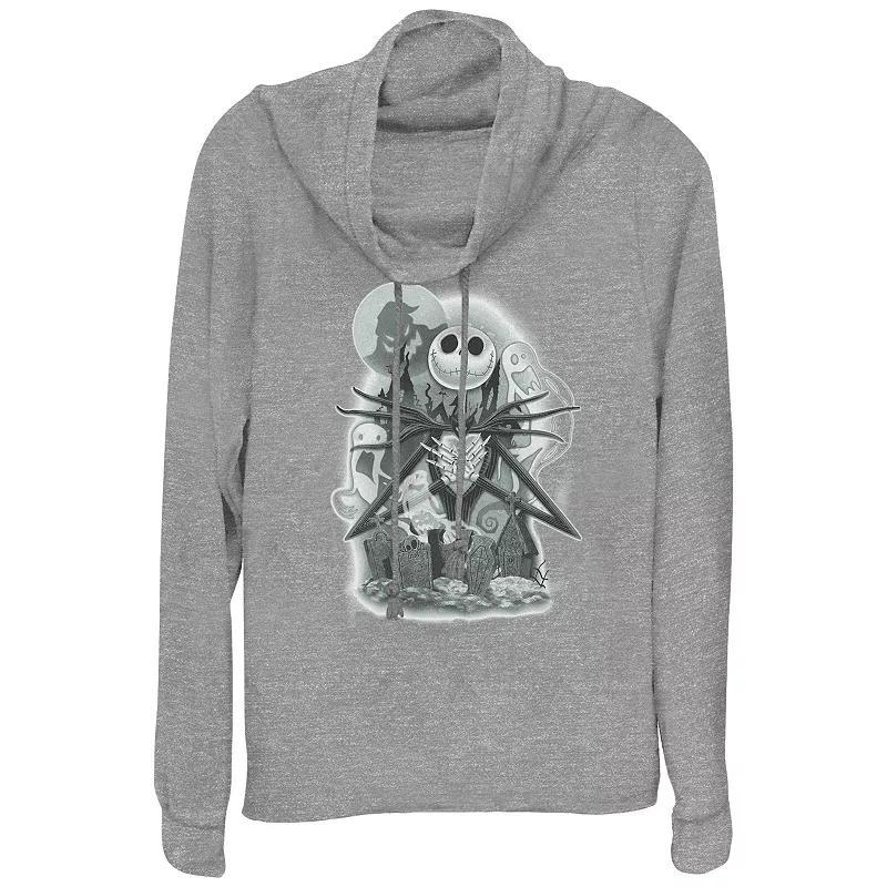 Disneys The Nightmare Before Christmas Jack Skellington Cemetery Plus Size Cowlneck Graphic Lightweight Long Sleeve, Womens Gray Grey Product Image