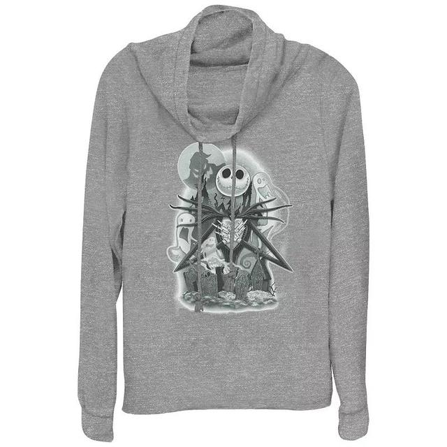 Disneys The Nightmare Before Christmas Jack Skellington Cemetery Womens Cowlneck Graphic Lightweight Long Sleeve Gray Grey Product Image