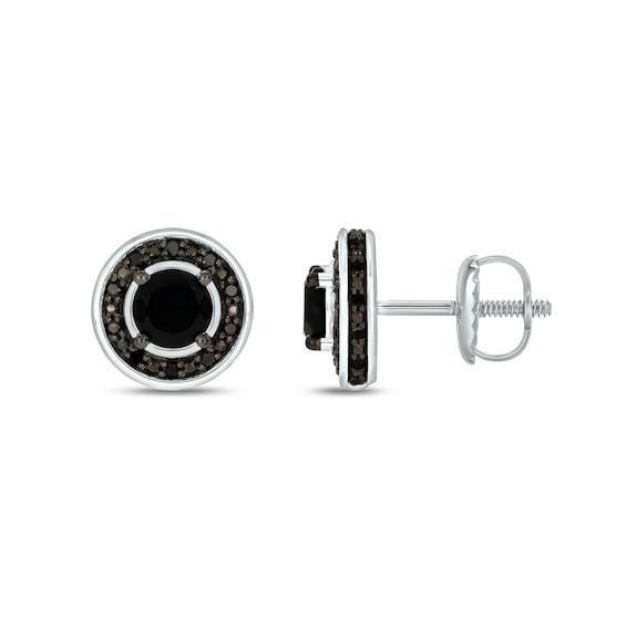 Men's 5.0mm Onyx and 1/5 CT. T.w. Black Diamond Frame Stud Earrings in Sterling Silver Product Image