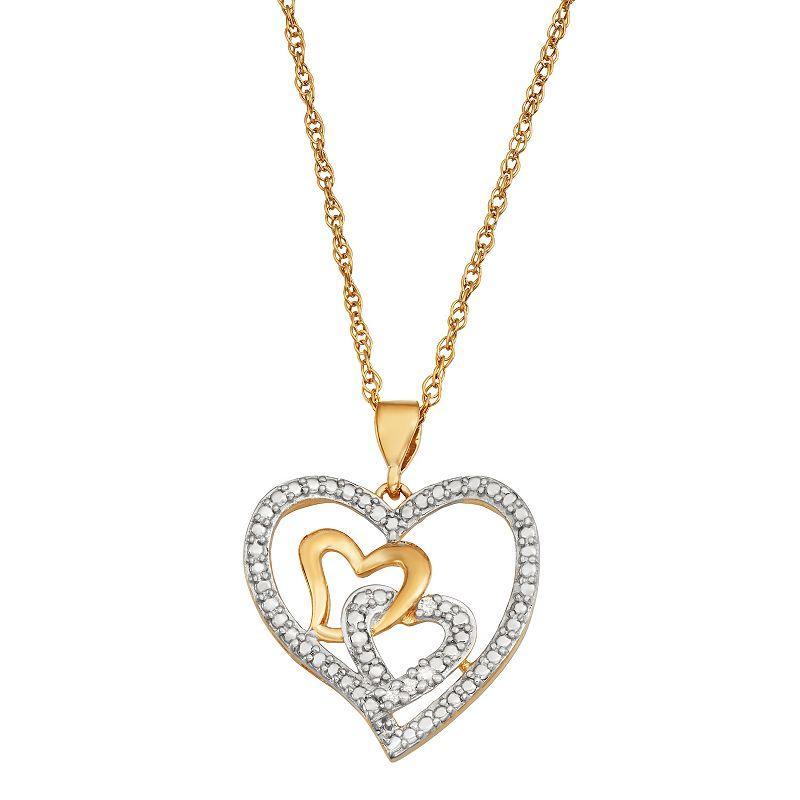 Jewelexcess 14k Gold Over Sterling Silver Diamond Accent Heart Pendant Necklace, Womens Yellow Product Image