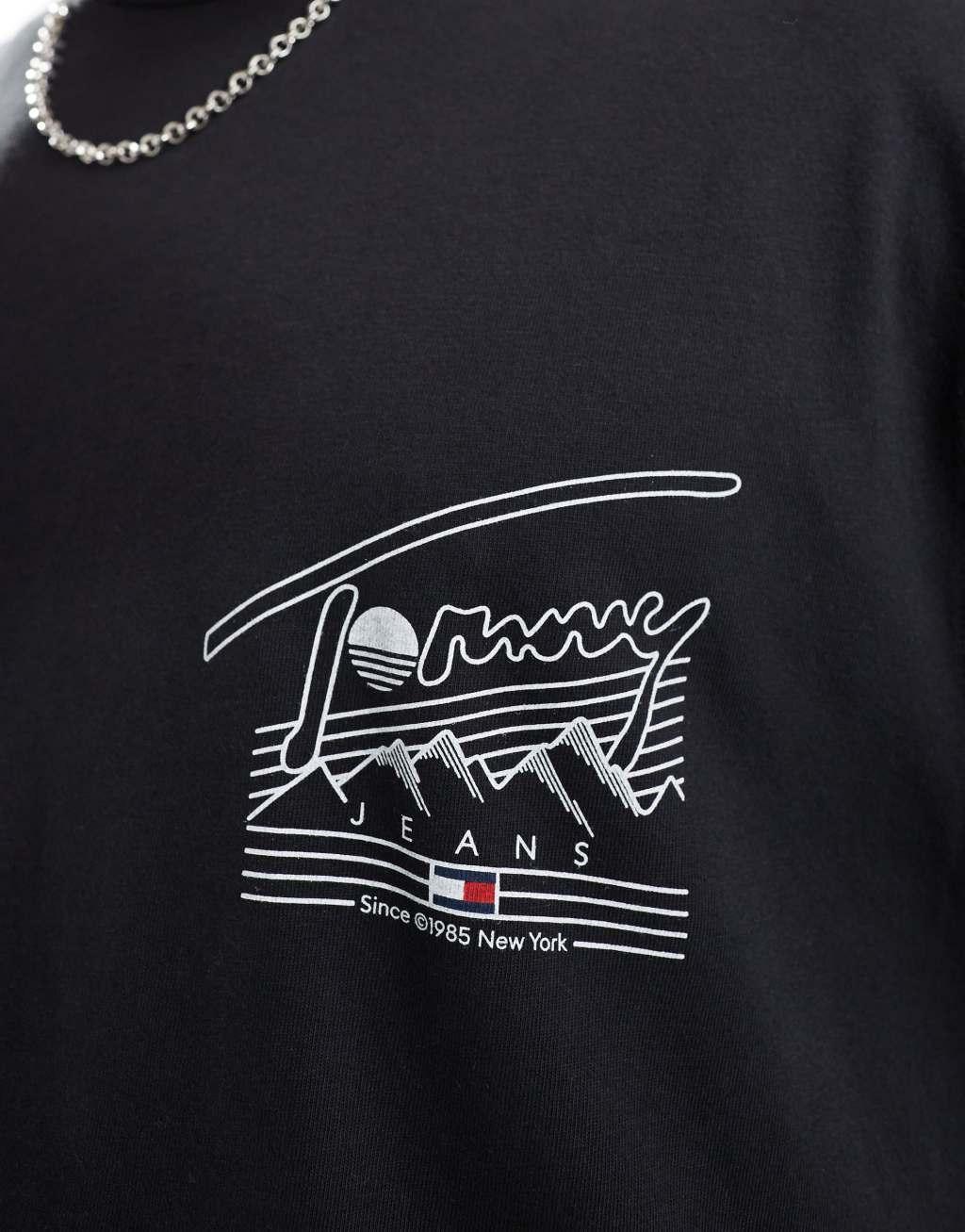 Tommy Jeans mountain graphic back print t-shirt in black Product Image