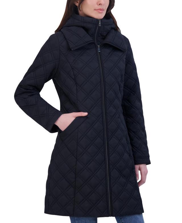 Tahari Womens Bibbed Hooded Quilted Coat Product Image