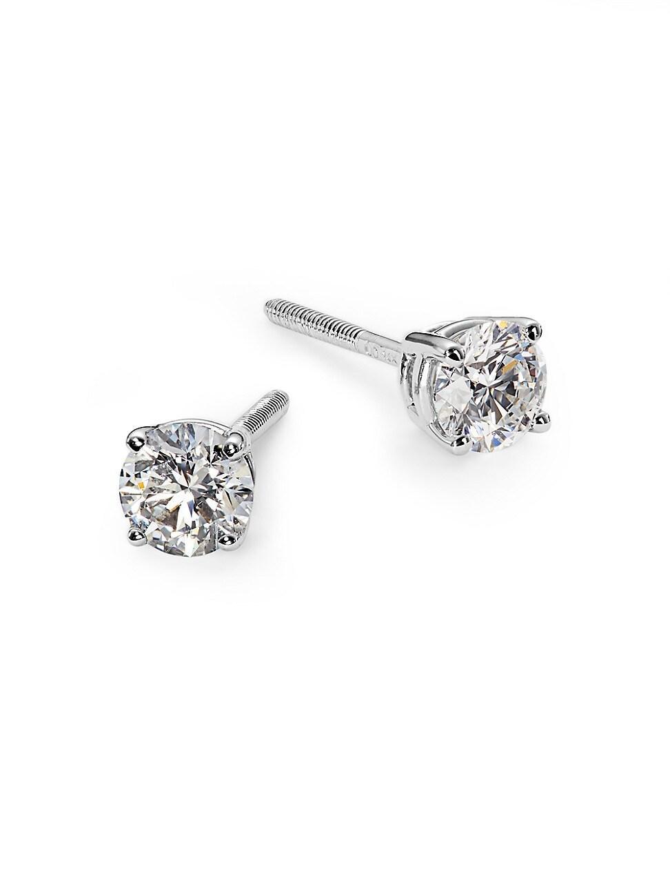 Womens 14K White Gold & 0.6 TCW Round Natural Diamond Stud Earrings Product Image