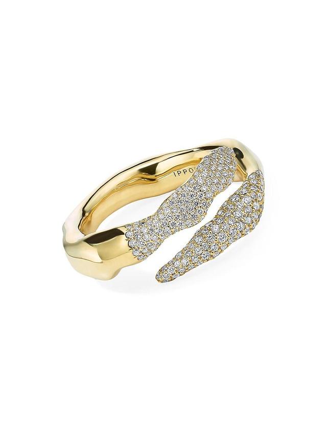 Womens Stardust Squiggle 18K Green Gold & Diamond Bypass Ring Product Image