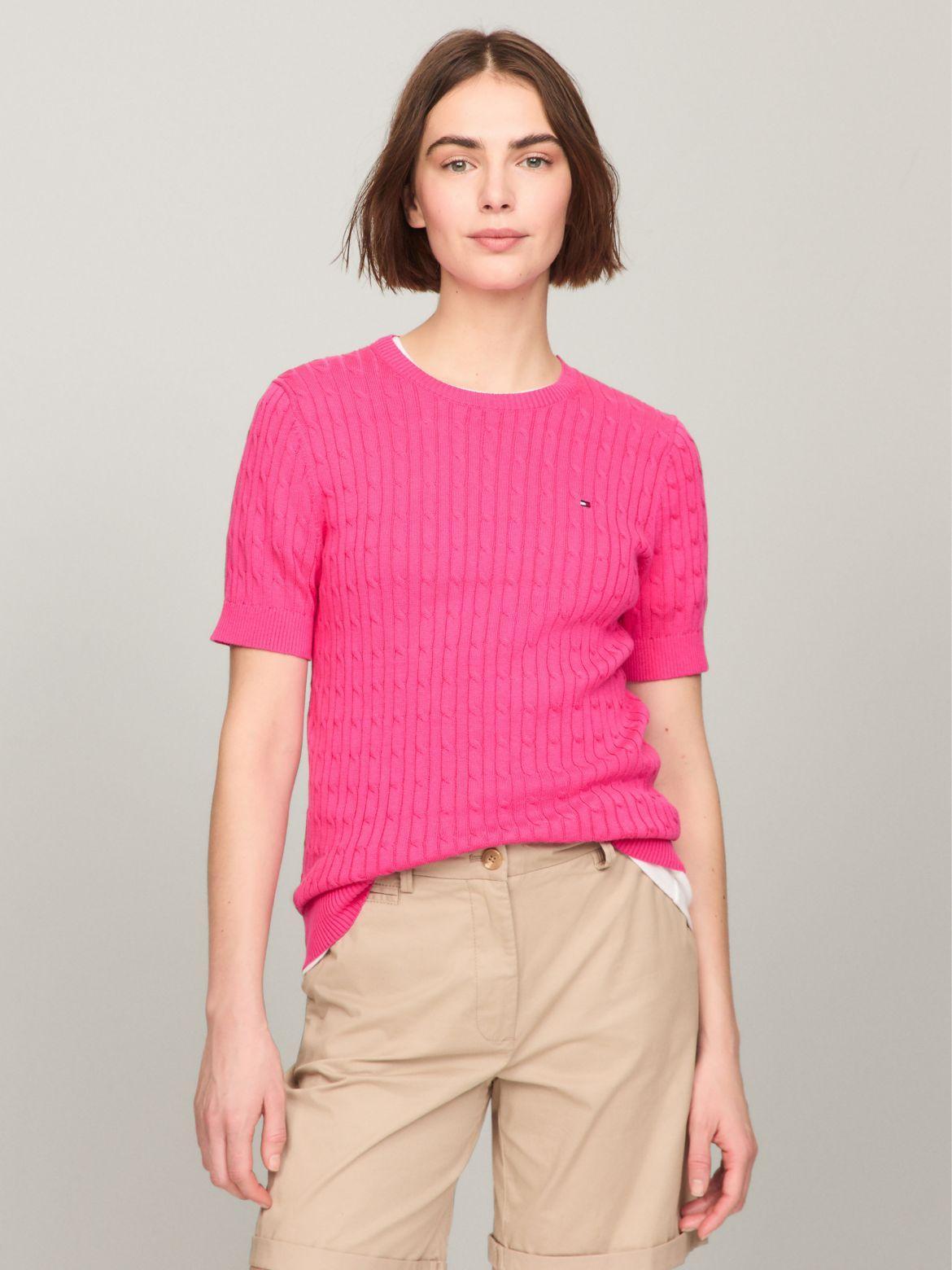 Tommy Hilfiger Women's Short-Sleeve Cable Knit Sweater Product Image