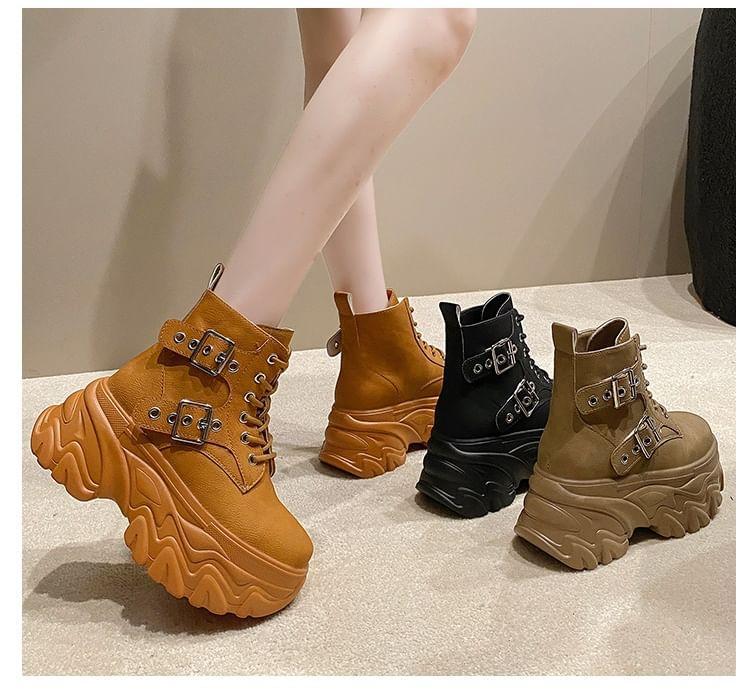 Platform High Top Buckled Lace-Up Sneakers Product Image