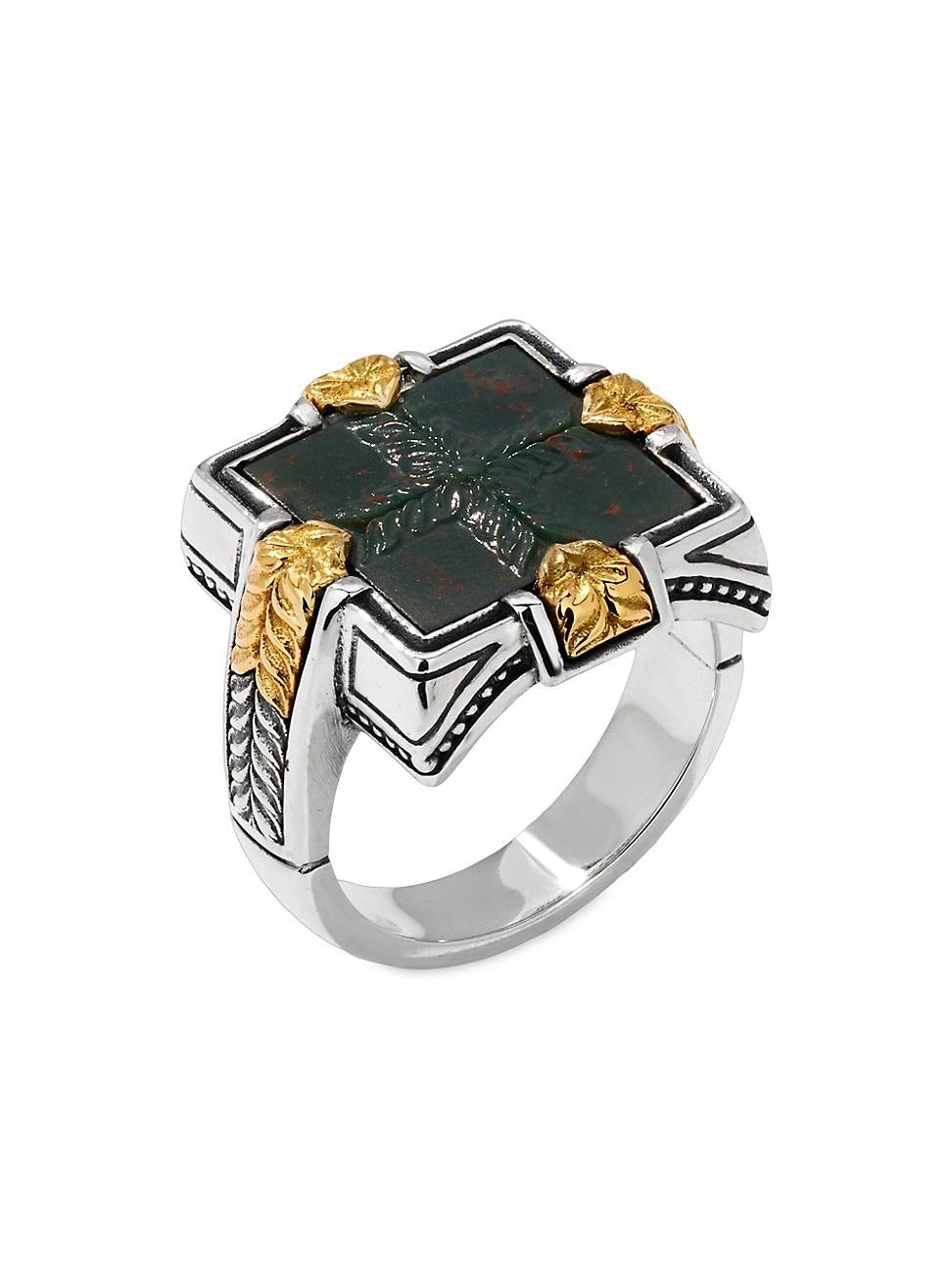 Mens Laconia 18K Gold, Sterling Silver & Bloodstone Ring Product Image