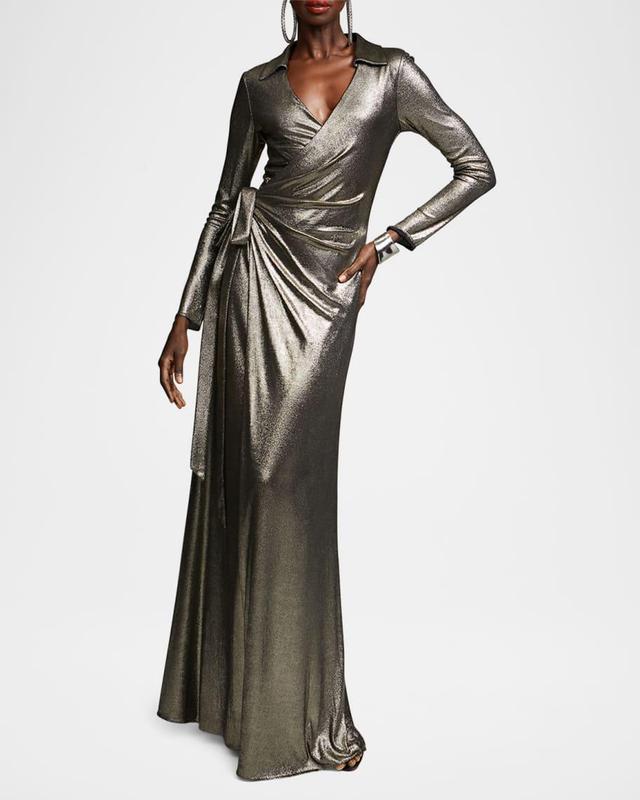 Jira Metallic Jersey Wrap Gown Product Image