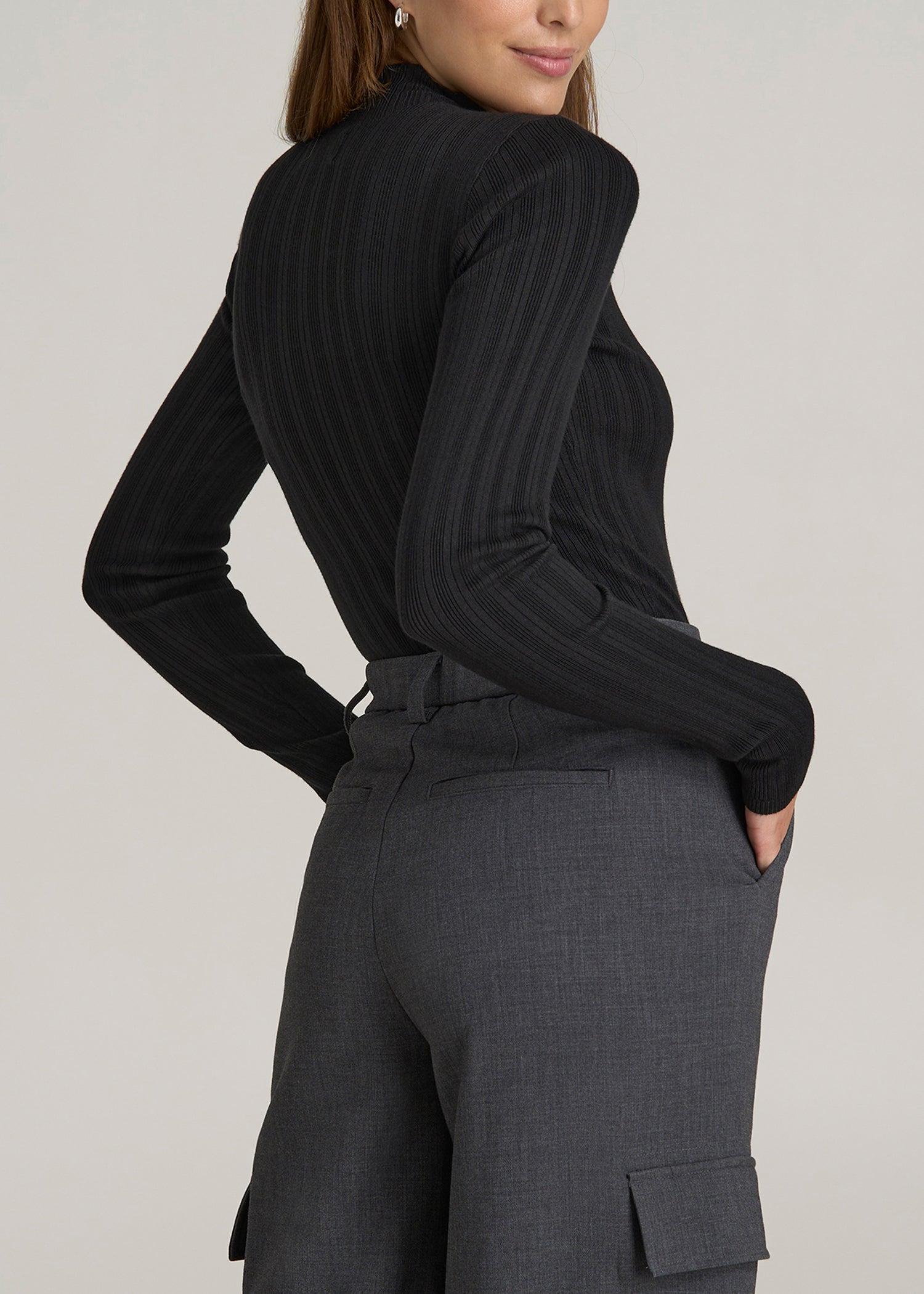 Mock Neck Sweater Bodysuit for Tall Women in Black Female Product Image