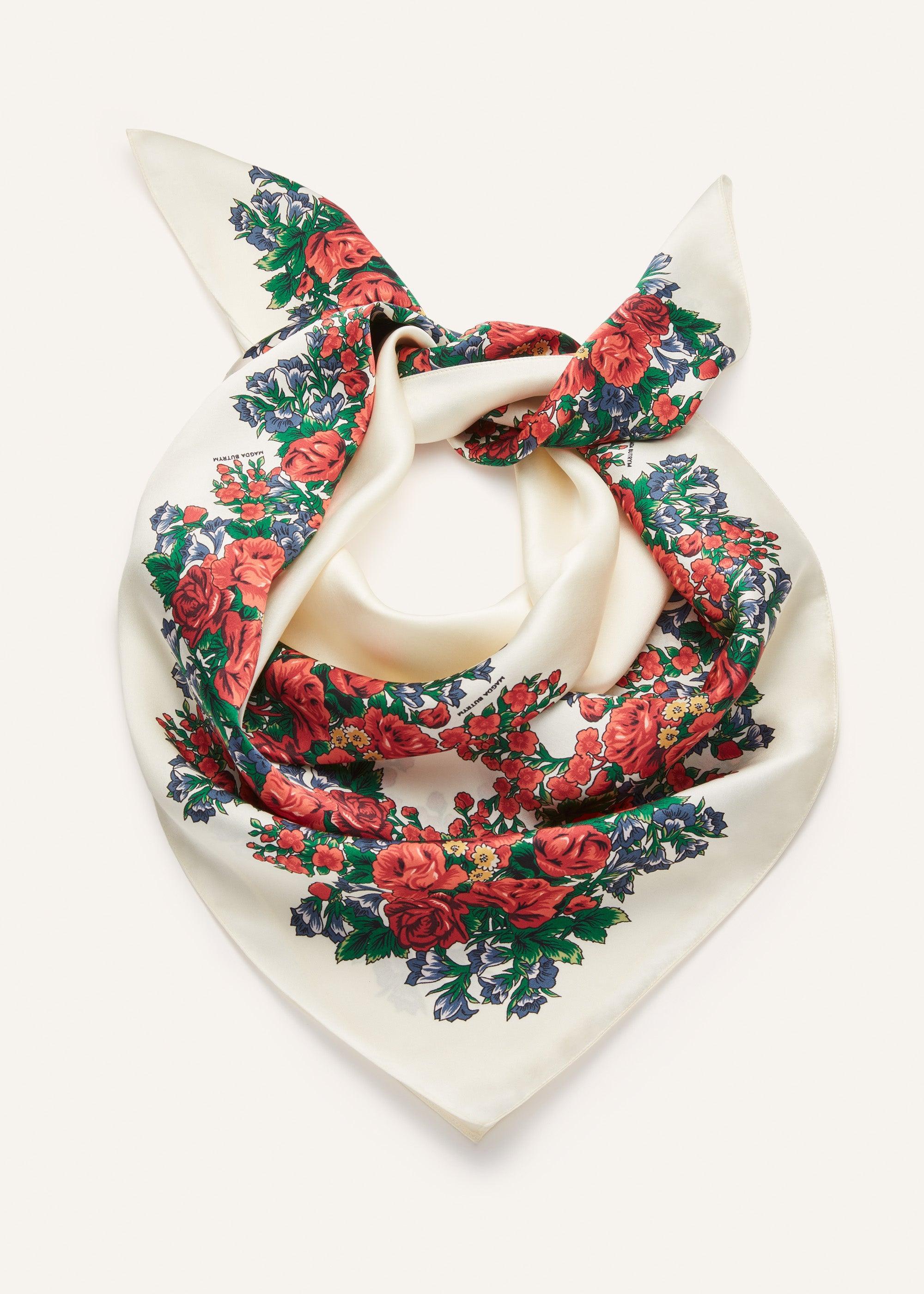 Folk floral print scarf in cream Product Image