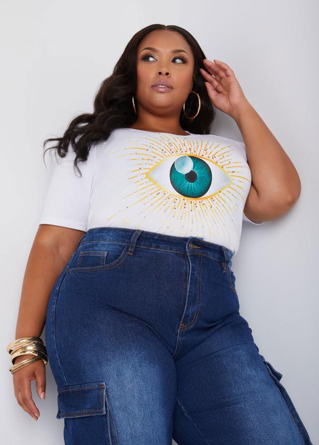 Plus Size Eye Embellished Graphic Tee Ashley Stewart Product Image