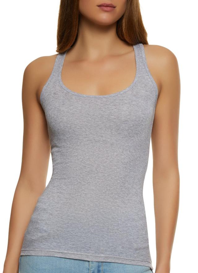 Womens Solid Racerback Ribbed Knit Tank Top Product Image