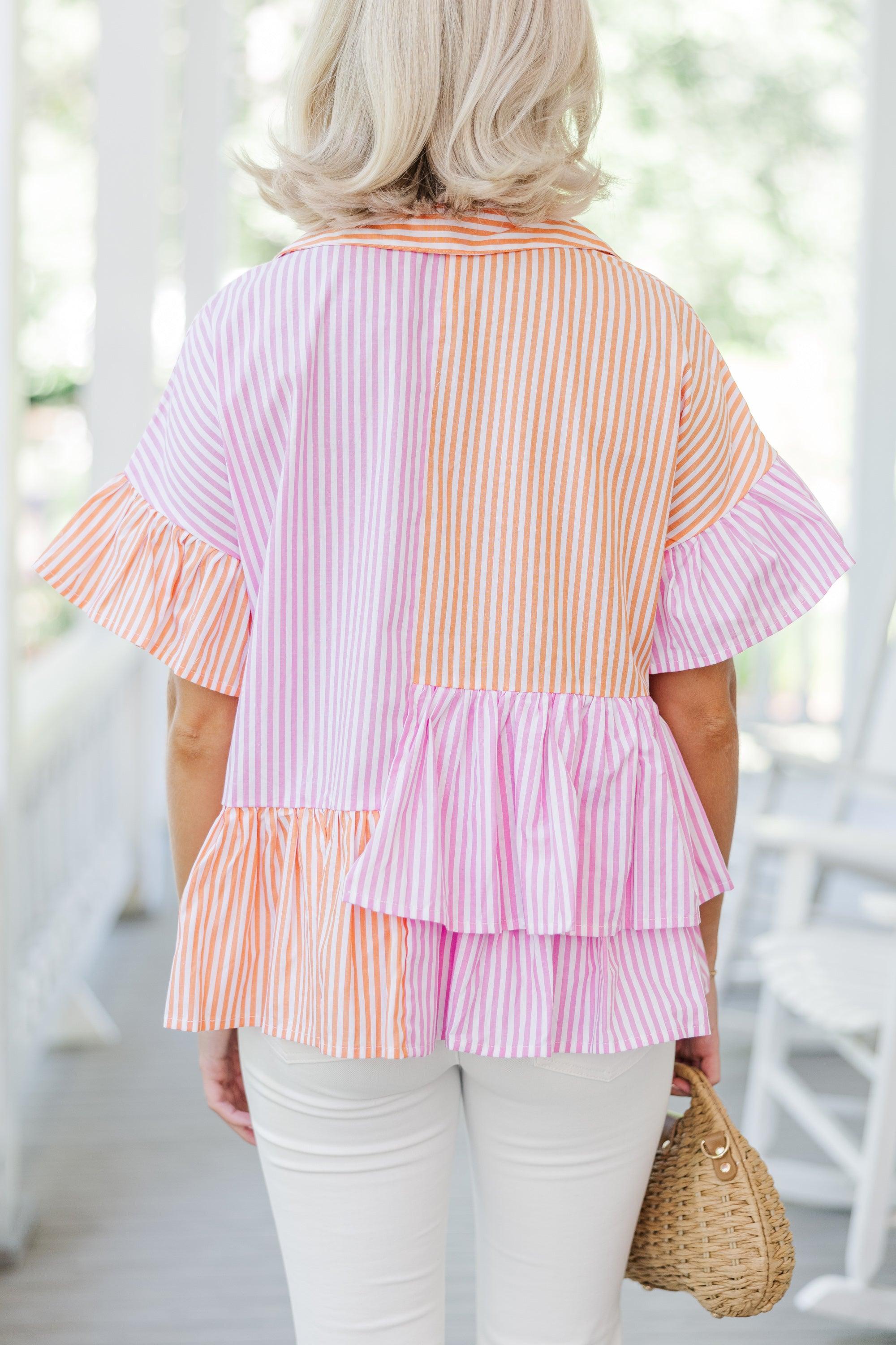 Call On You Pink Striped Blouse Female Product Image