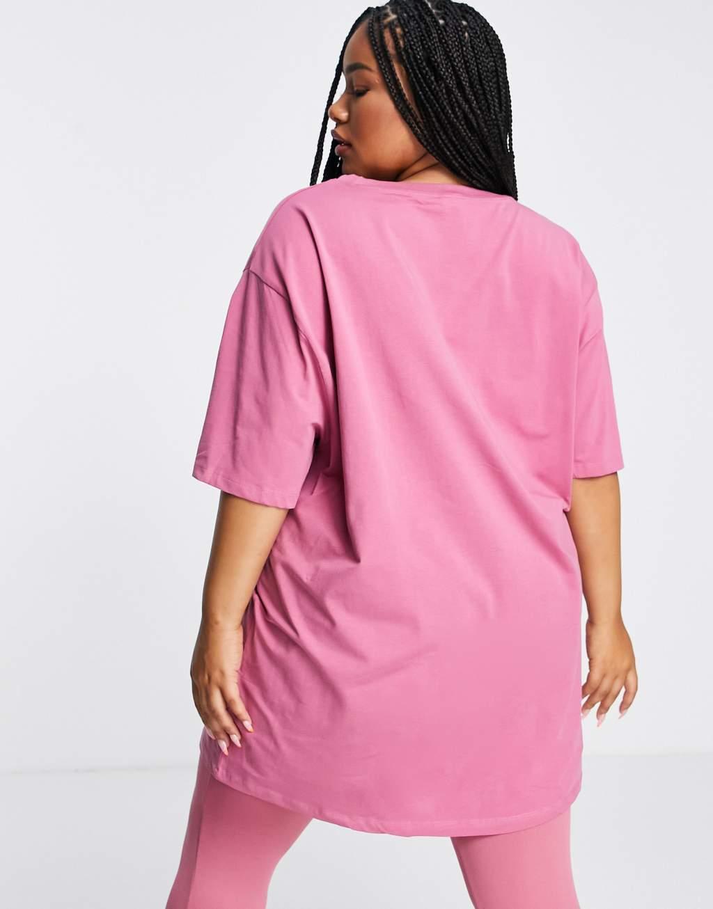 Hoxton Haus Plus oversized logo gym top in pink Product Image