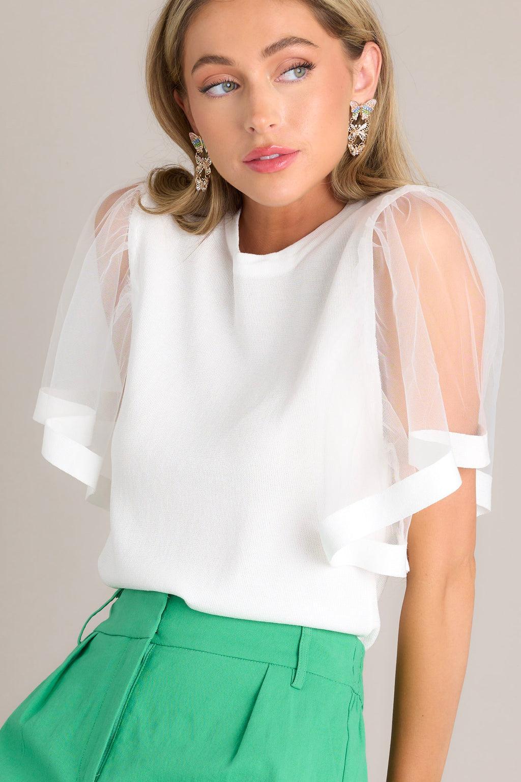 Sheer Elegance White Butterfly Sleeve Top Product Image