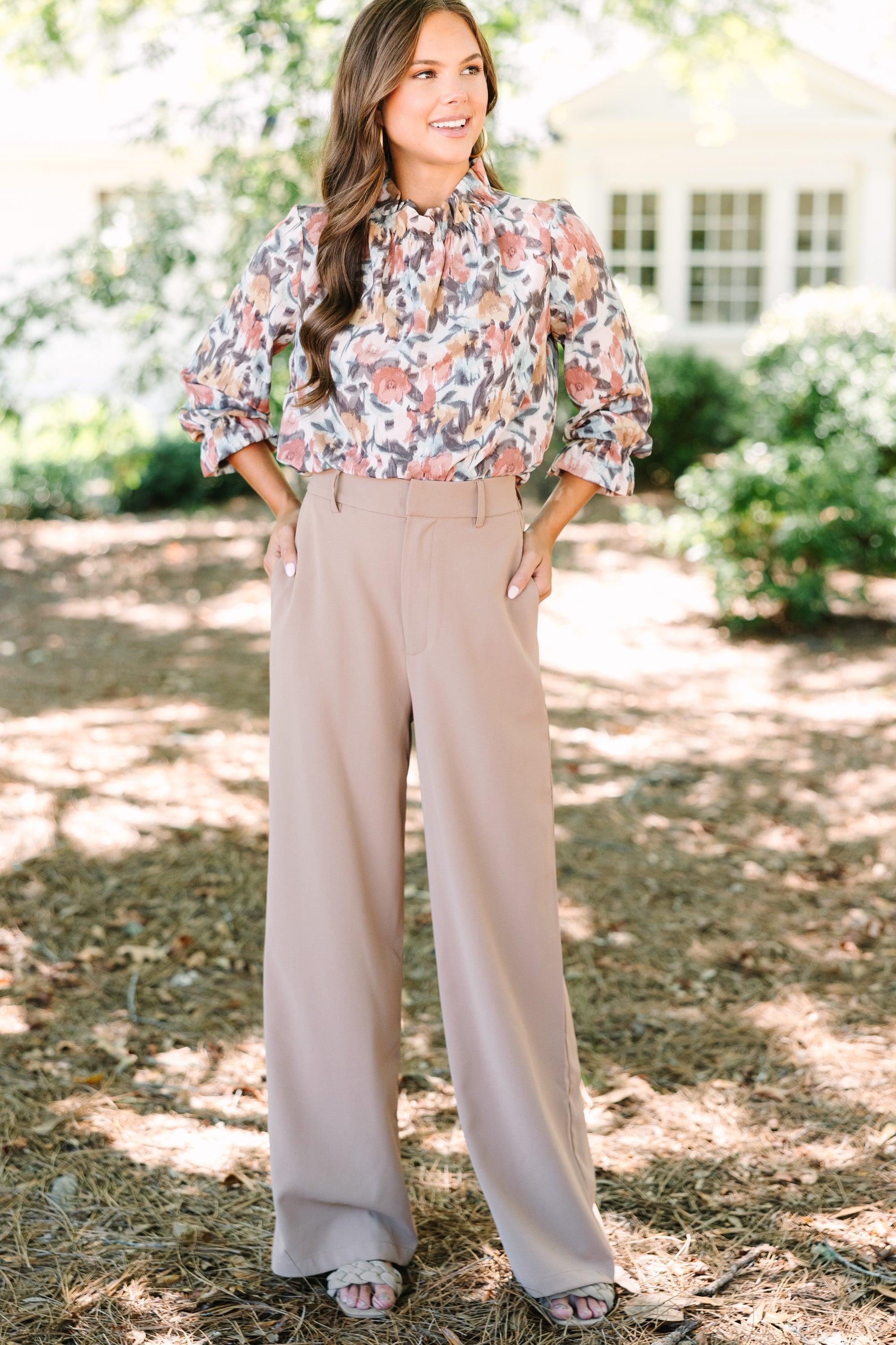 Beauty And Brains Cinnamon Brown Floral Blouse Female Product Image