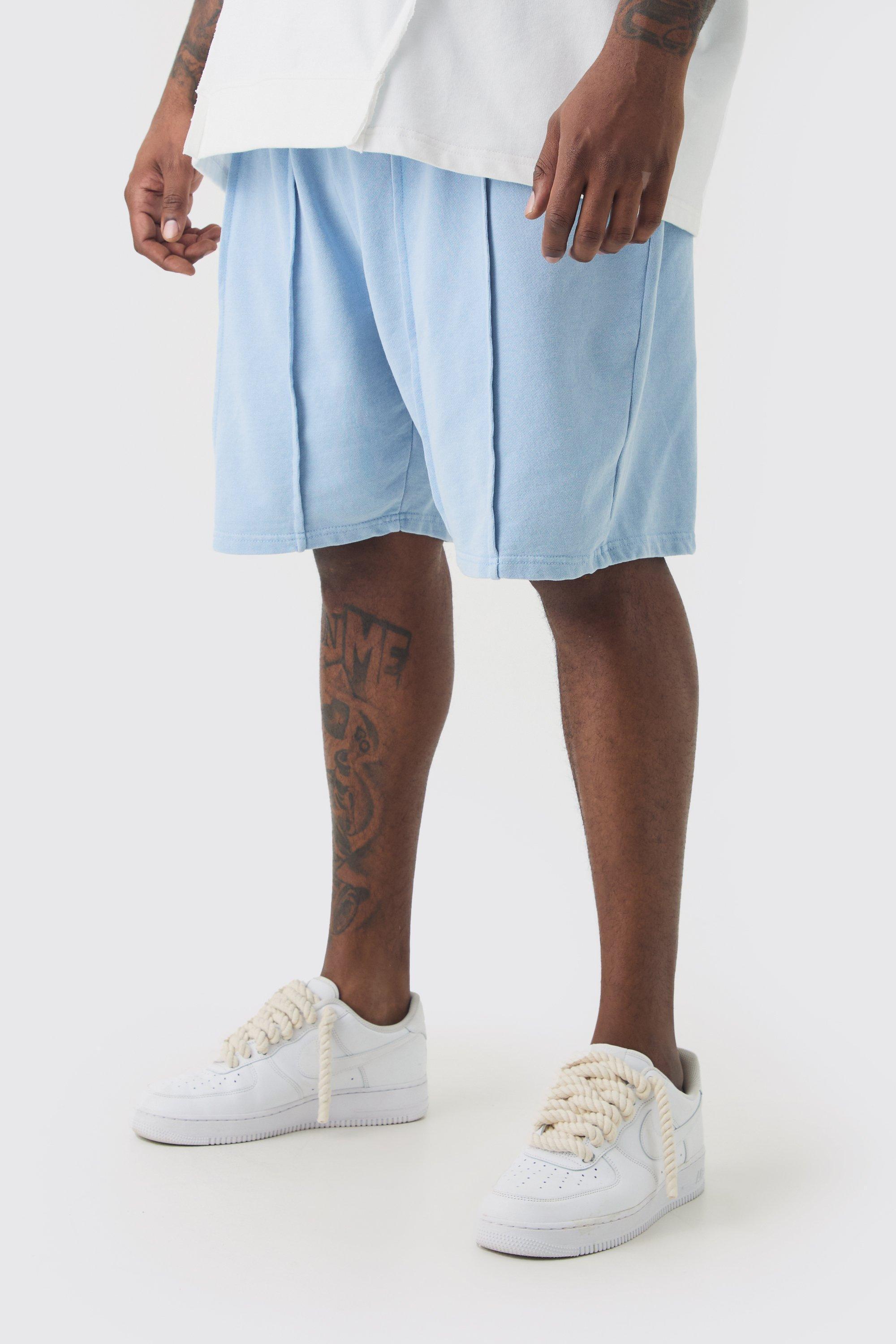 Plus Pintuck Detail Relaxed Short In Dark Blue Wash | boohooMAN USA Product Image