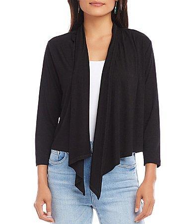 Karen Kane Petite Size Calli Shawl Collar Bracelet Length Sleeve Asymmetrical Hem Drape Open Product Image