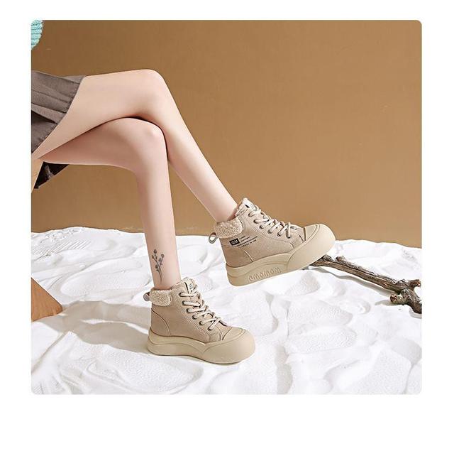 Platform Fleece-Lined Lace Up Short Boots Product Image