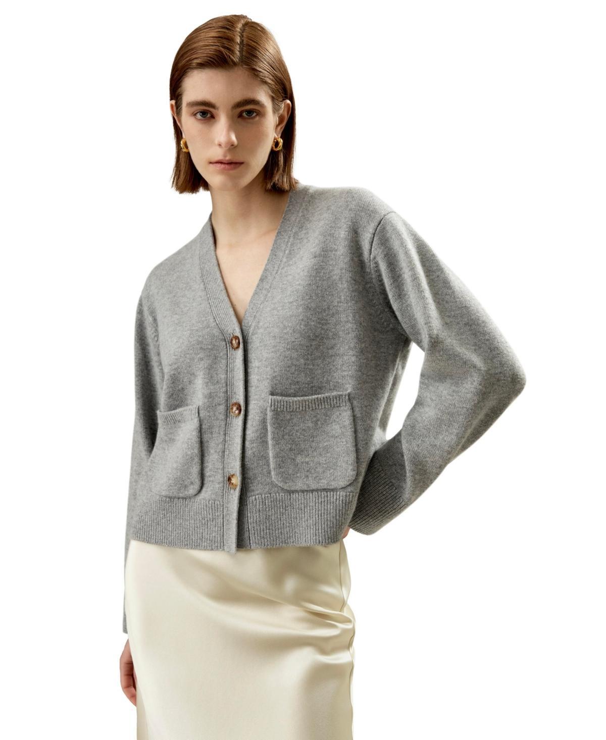 Lilysilk Womens Cropped Wool-Cashmere Blend Cardigan Sweater Product Image