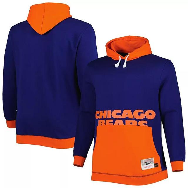 Mens Mitchell & Ness /Orange Chicago Bears Big & Tall Big Face Pullover Hoodie Blue Product Image