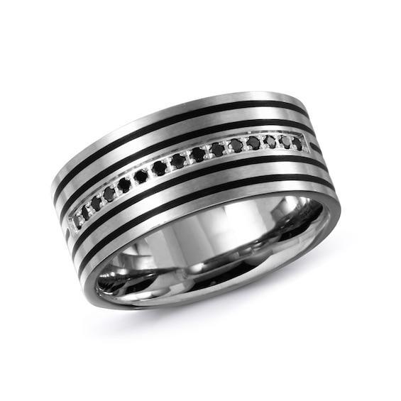 Men's 1/6 CT. T.w. Black Diamond Wedding Band in Stainless Steel Product Image