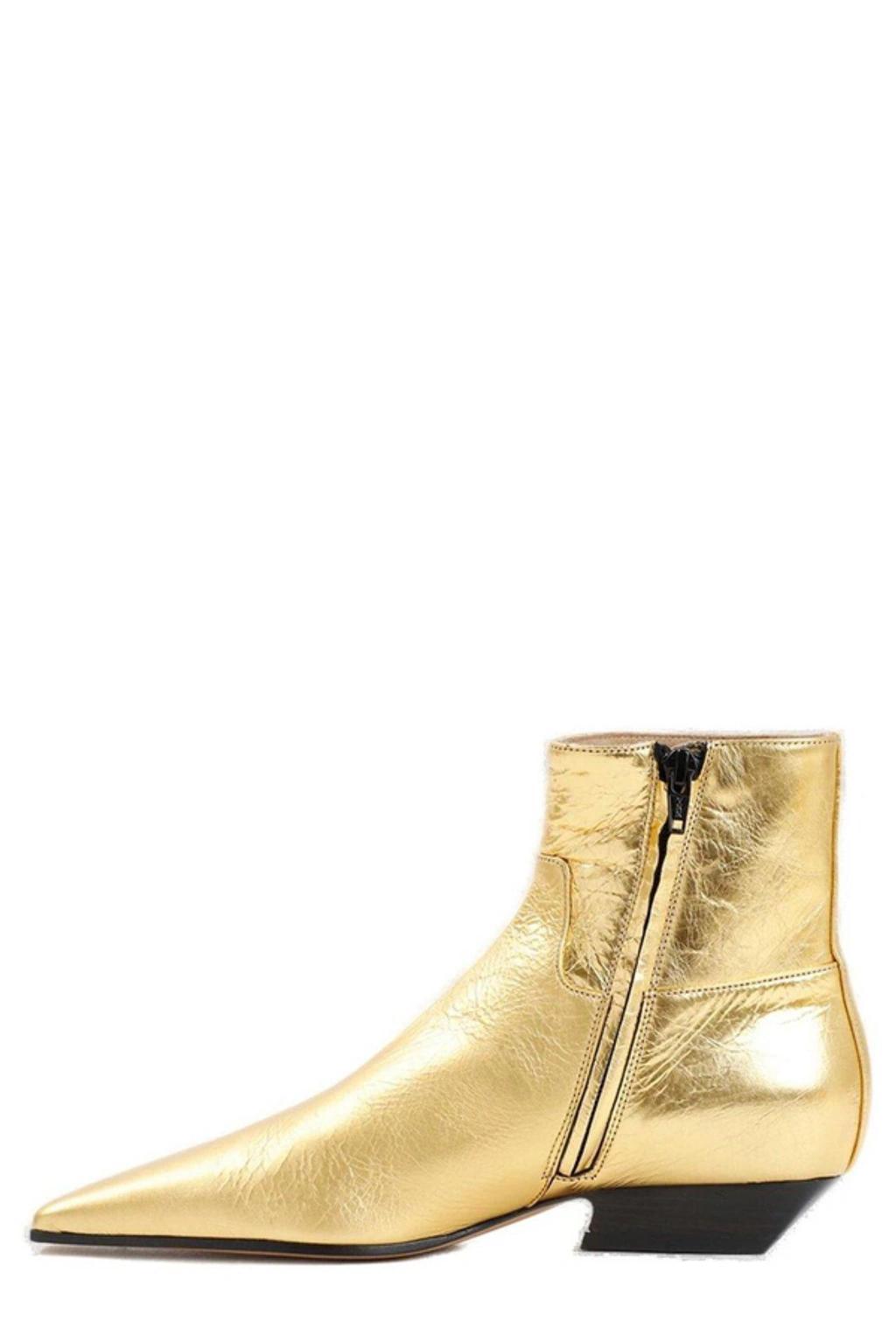 KHAITE Marfa Classic Metallic Leather Ankle Boots In Gold Product Image