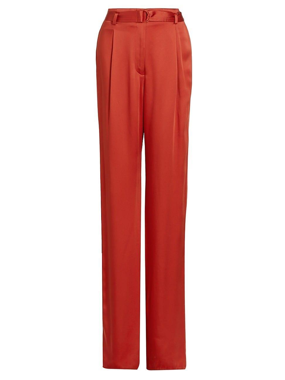 Womens Satin High-Rise Belted Trousers Product Image