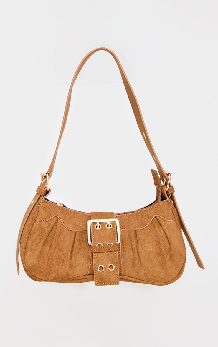 Tan Faux Suede Eyelet Buckle Shoulder Bag Product Image