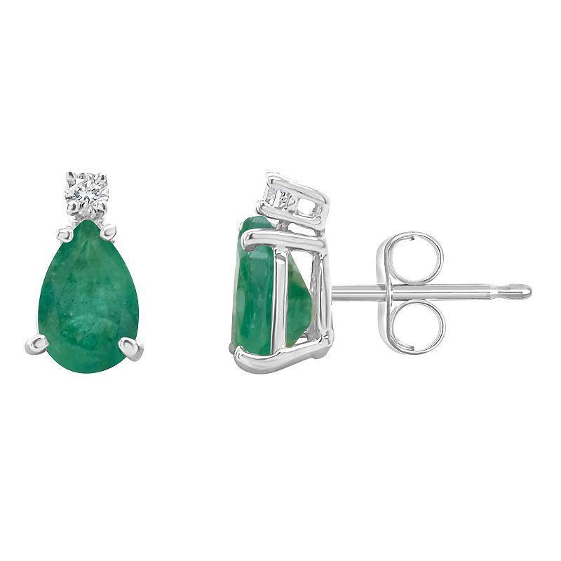 Celebration Gems 14k Gold Pear-Shaped Emerald & Diamond Accent Stud Earrings, Womens, 14k Whgold Product Image