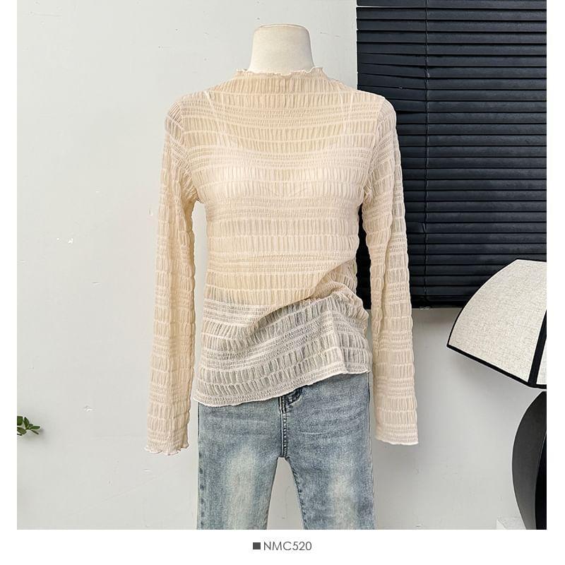 Mock-Neck Sheer Lace Top Product Image