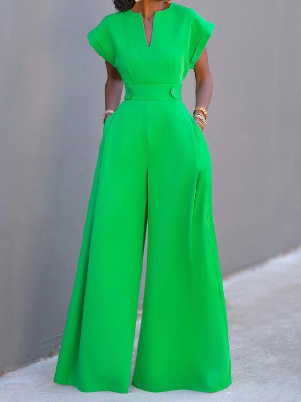 Urban Cap Sleeve Solid Color Wide Leg Jumpsuits product image