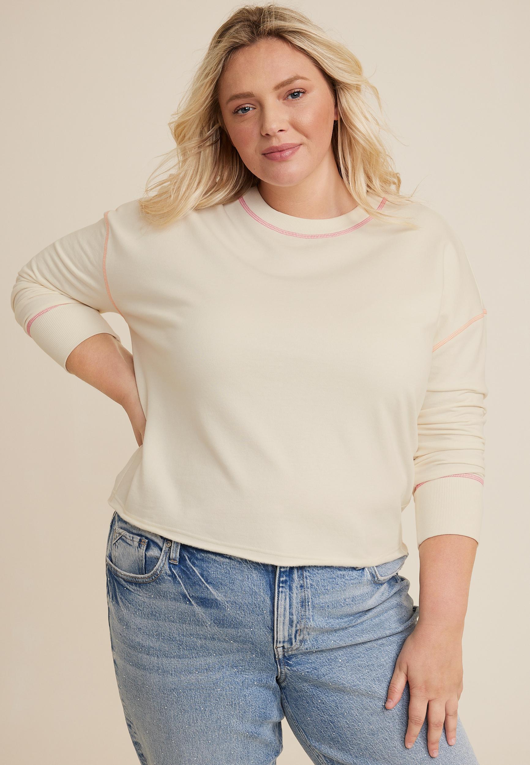 Maurices Plus Size Womens Crew Neck Sweatshirt White Size 4X Product Image