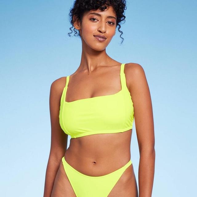 WomensSquare Neck Bralette Bikini Top - Wild Fable Yellow D/DD Cup: Neon, Opaque, Back Tie Closure, Full Lining Product Image