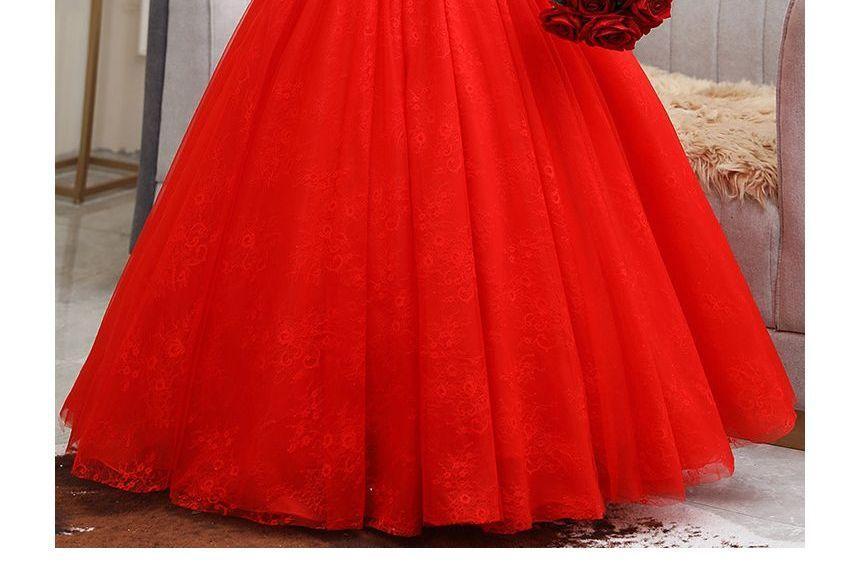 Long-Sleeve Plain Sequin Ball Gown Product Image