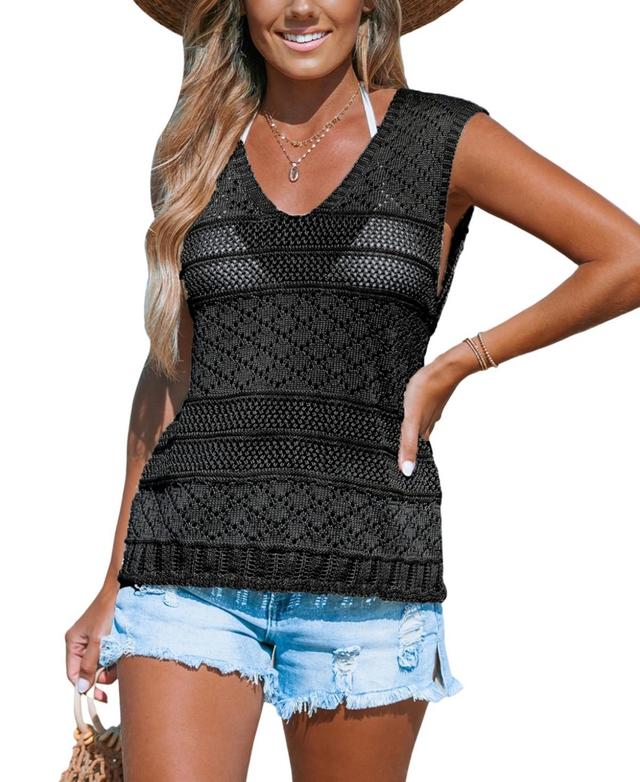 Cupshe Womens Open Knit V-Neck Sleeveless Cover-Up Top Product Image