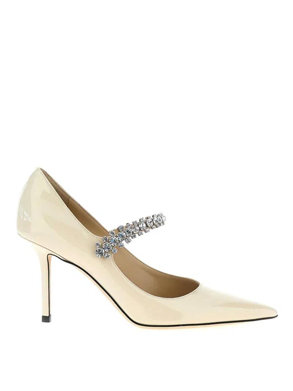 JIMMY CHOO Bing 85 Crystal-embellished Pumps In Patent Leather In White Product Image