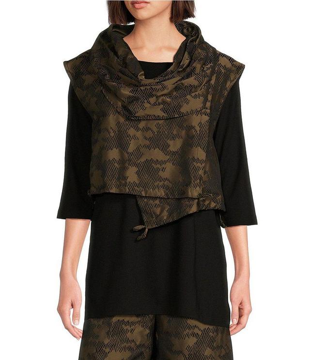 Bryn Walker Pennie Memory Crunch Jacquard Geo Print Cowl Neck Cap Sleeve Asymmetrical Hem Vest Product Image