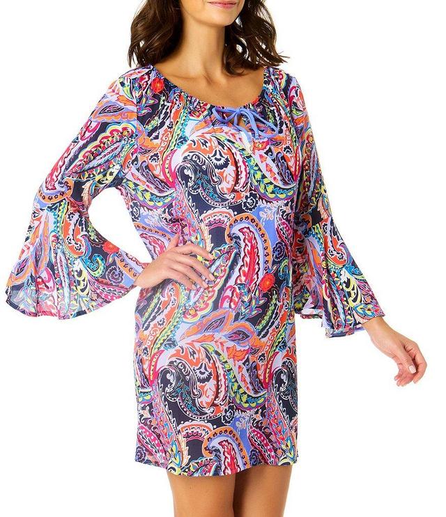 Anne Cole Paisley Parade Bell Sleeve Swim Cover-Up Tunic Product Image