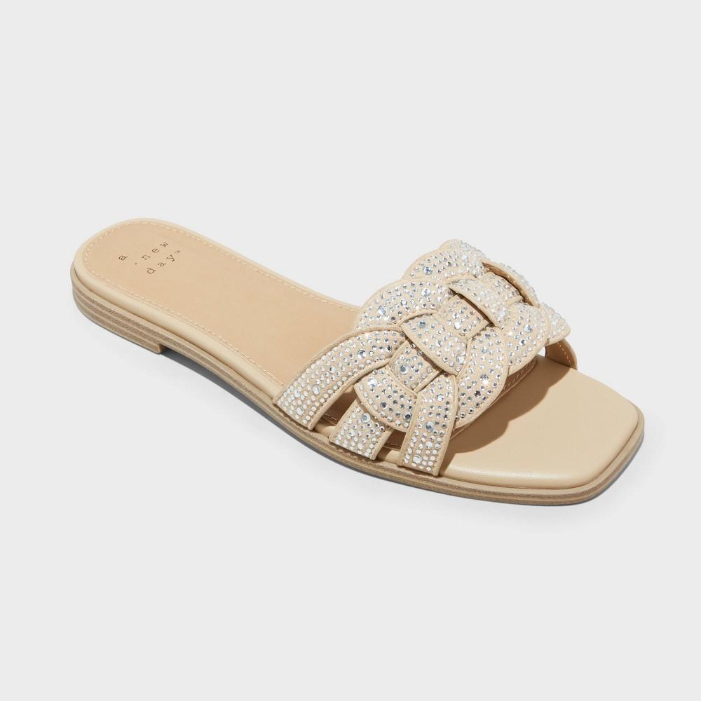 Womens Maggie Rhinestone Slide Sandals - A New Day Silver 9 Product Image