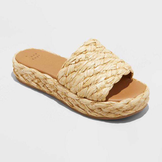 Womens Casey Flatform Slide Sandals - A New Day Beige 7 Product Image