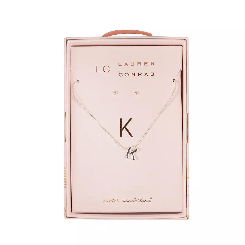 LC Lauren Conrad Initial Metal Necklace & Stud Earring Set, Womens, K Initial Product Image