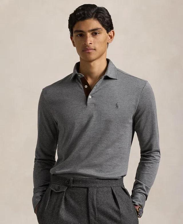 POLO RALPH LAUREN Men's Custom Slim Fit Herringbone Polo Shirt In Grey Product Image