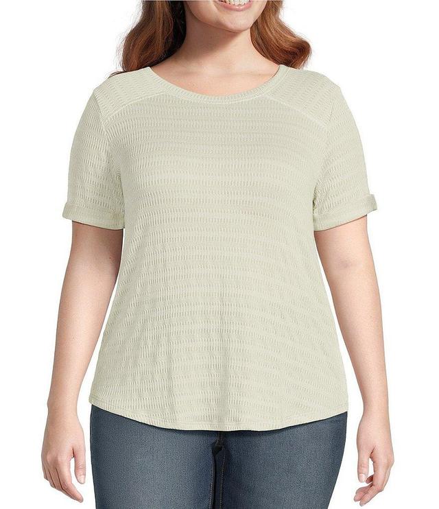 Moa Moa Plus Size Short Sleeve Round Neck Curved Hem Striped T-Shirt Product Image