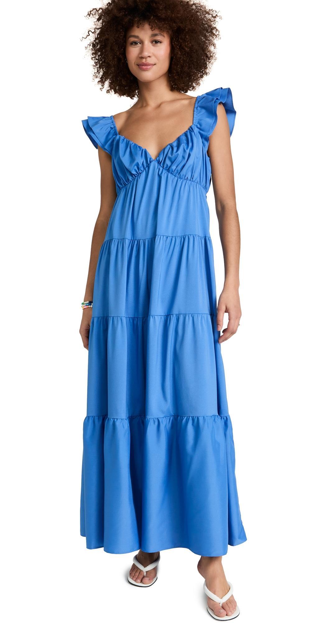 English Factory Ruffle Sleeve Maxi Dress Blue M Product Image