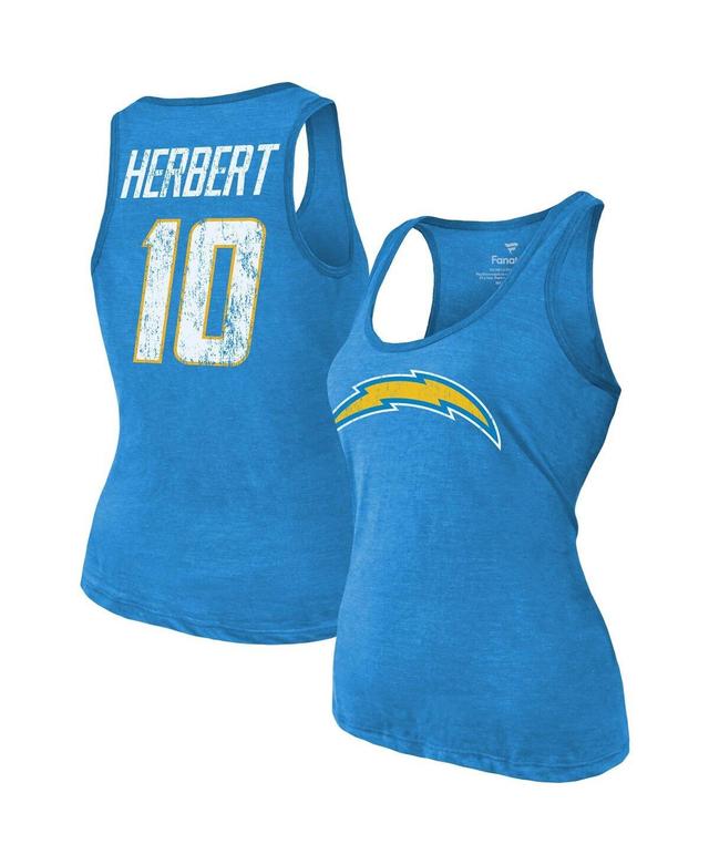 Womens Majestic Threads Justin Herbert Heathered Powder Blue Los Angeles Chargers Name & Number Tri-Blend Tank Top Product Image