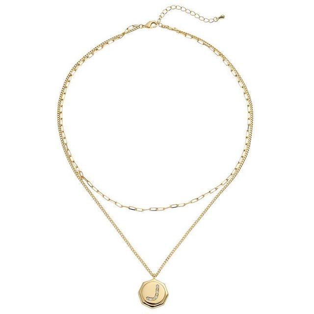 City Luxe Gold Tone Layered Initial Disc Necklace with Cubic Zirconia, Womens Gold Tone S Product Image