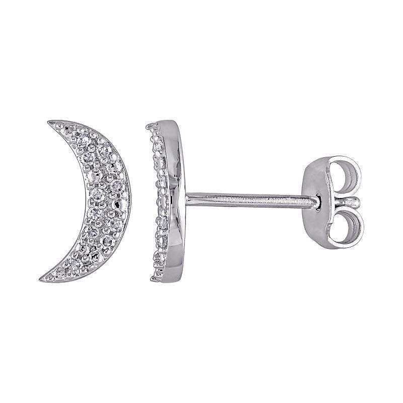 Stella Grace Sterling Silver 1/10 Carat T.W. Diamond Crescent Moon Stud Earrings, Womens, White Product Image